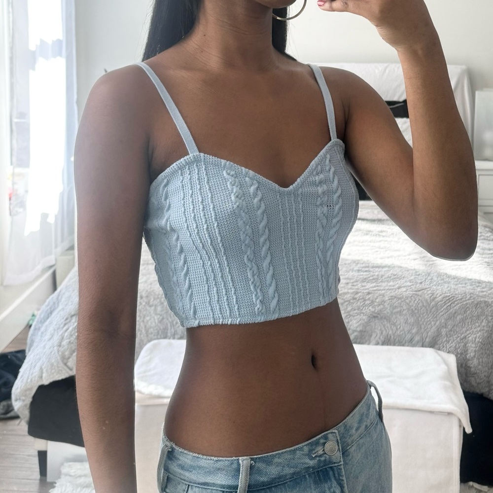 Baby Blue Zara Spaghetti Strap Crop Top - Picture 1 of 5